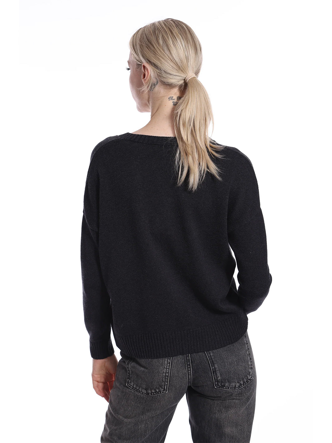 Boxy V-Neck Top in Black Charcoal