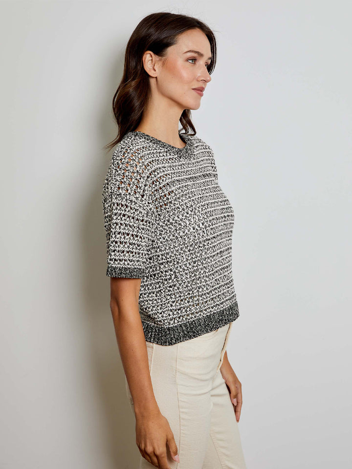 Short Sleeve Boyfirend Sweater in Black/White Marl