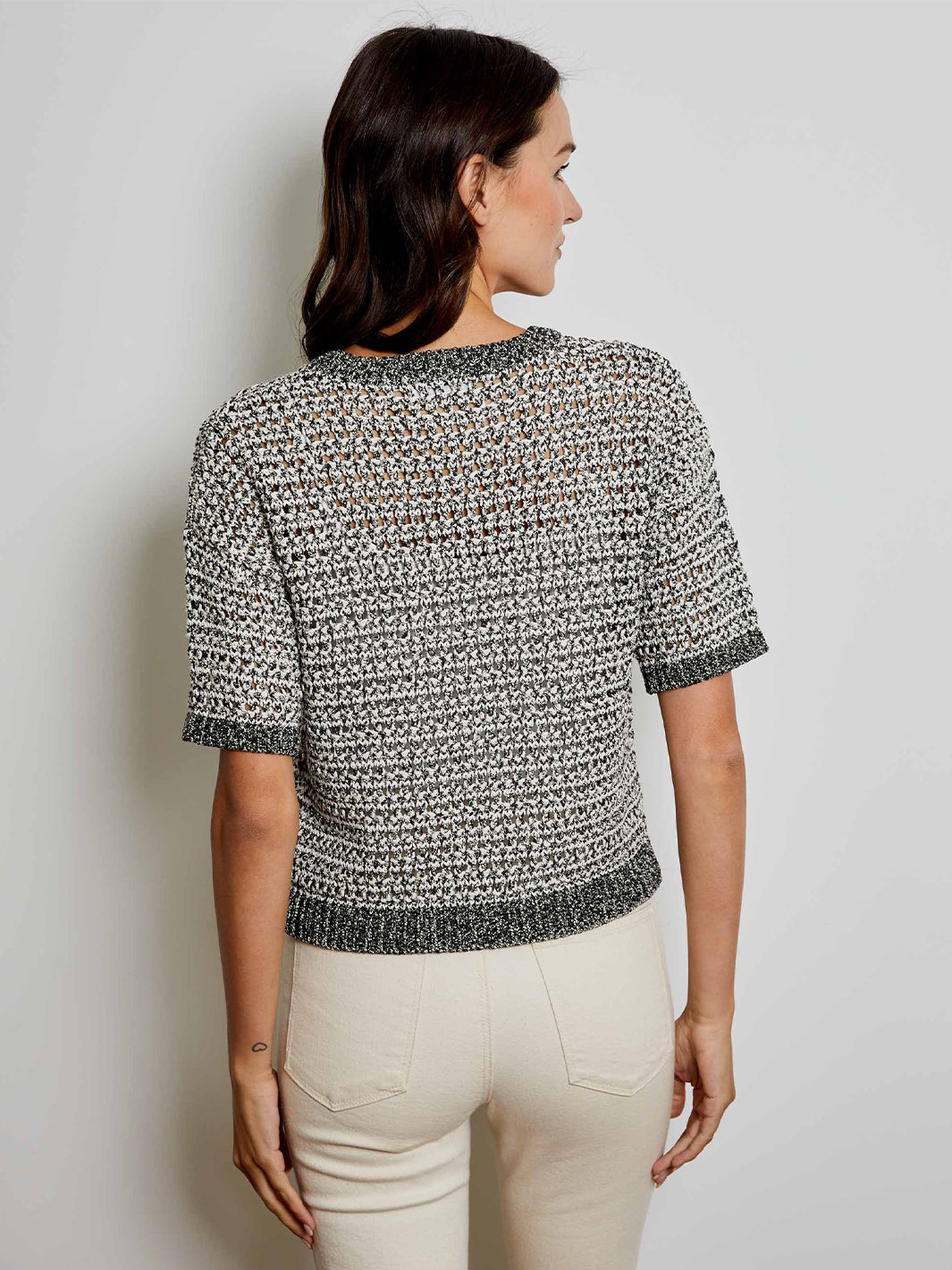 Short Sleeve Boyfirend Sweater in Black/White Marl