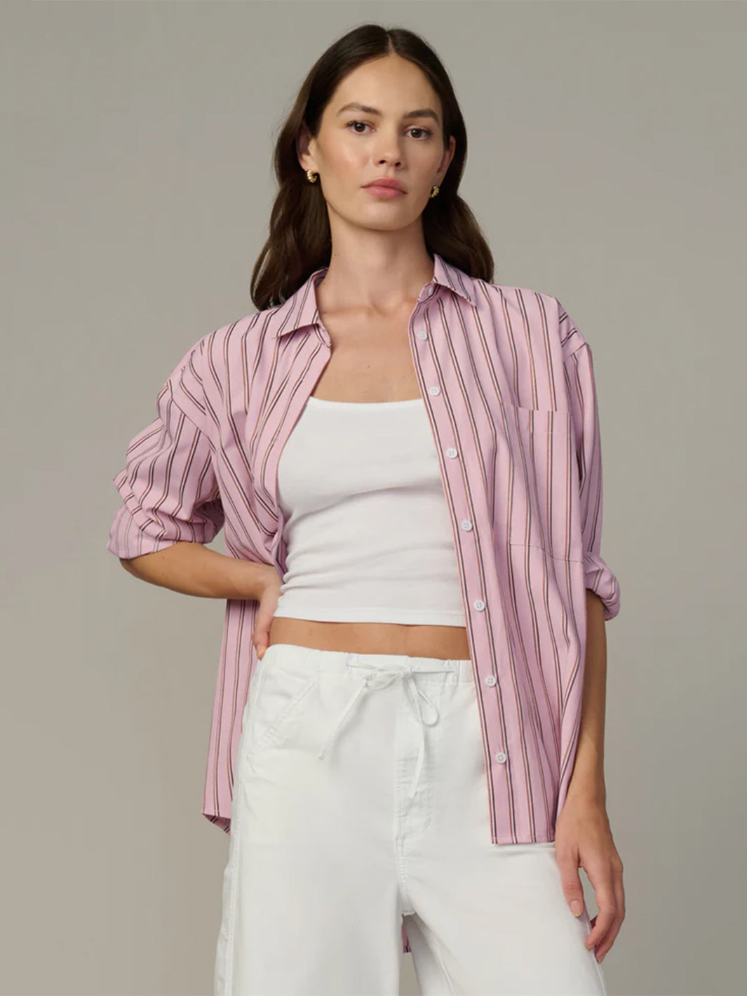 The Boyfriend Button Down in Blush Pink Stripe