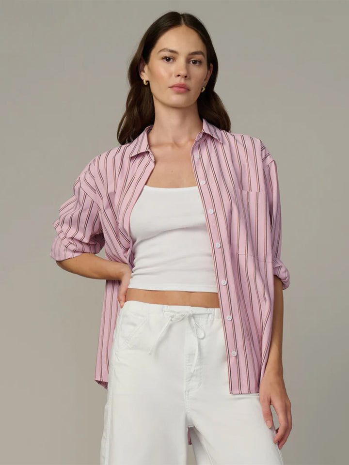 The Boyfriend Button Down in Blush Pink Stripe