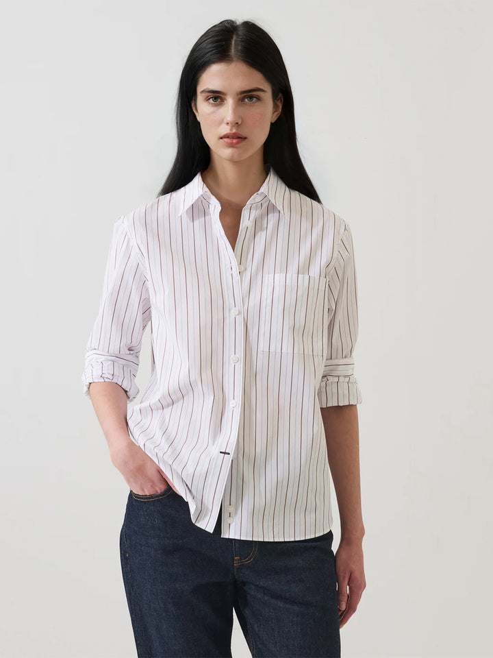 Cotton Stripe Boyfriend Pocket Shirt in Nomad