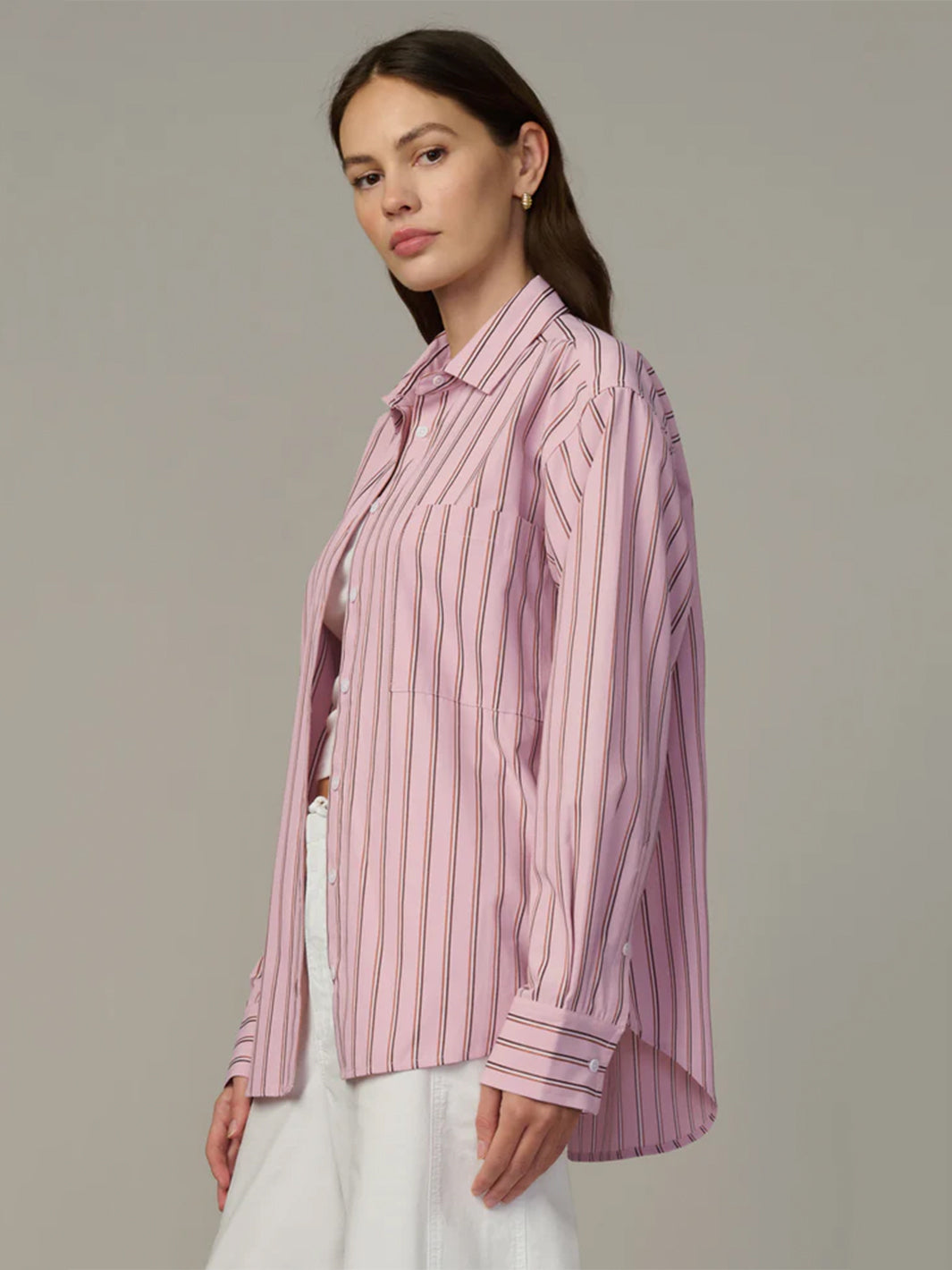 The Boyfriend Button Down in Blush Pink Stripe