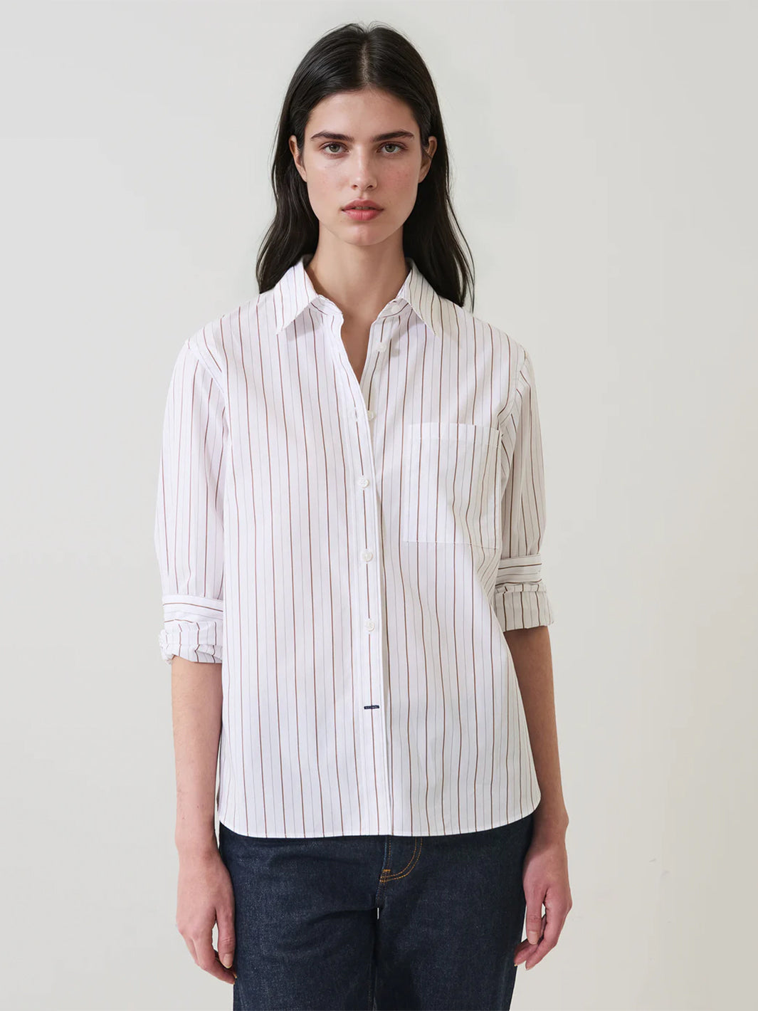 Cotton Stripe Boyfriend Pocket Shirt in Nomad