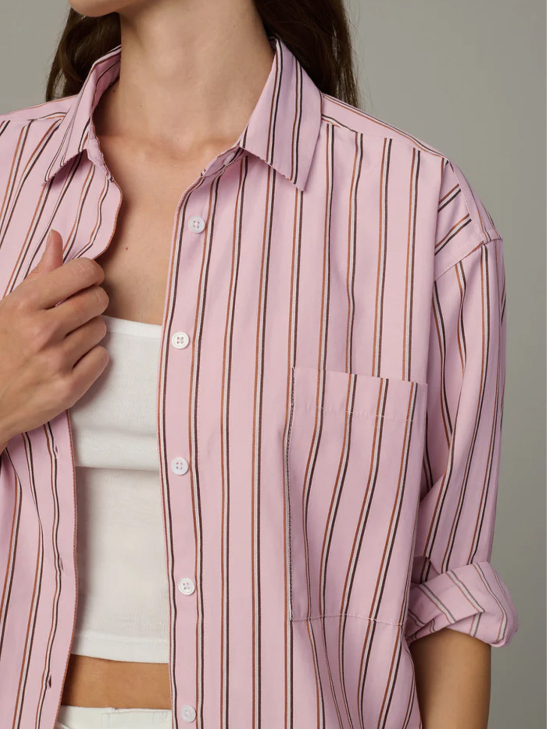 The Boyfriend Button Down in Blush Pink Stripe