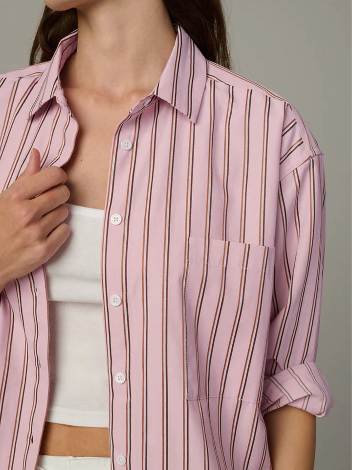 The Boyfriend Button Down in Blush Pink Stripe