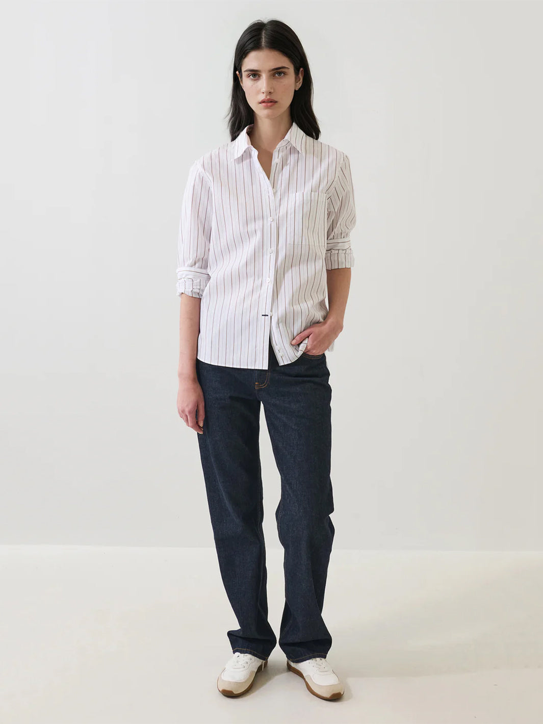 Cotton Stripe Boyfriend Pocket Shirt in Nomad