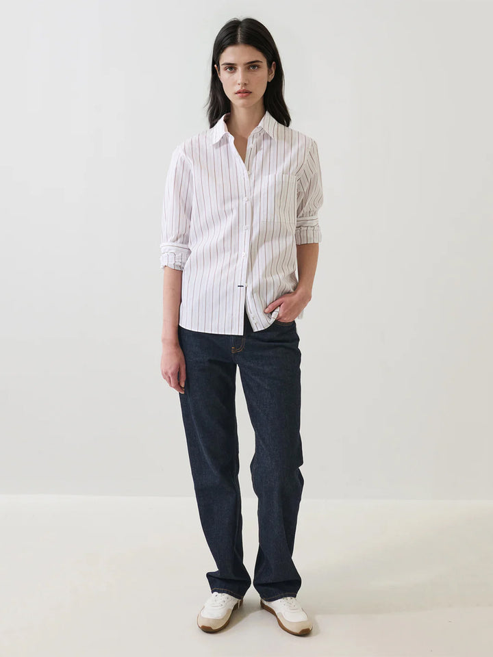 Cotton Stripe Boyfriend Pocket Shirt in Nomad