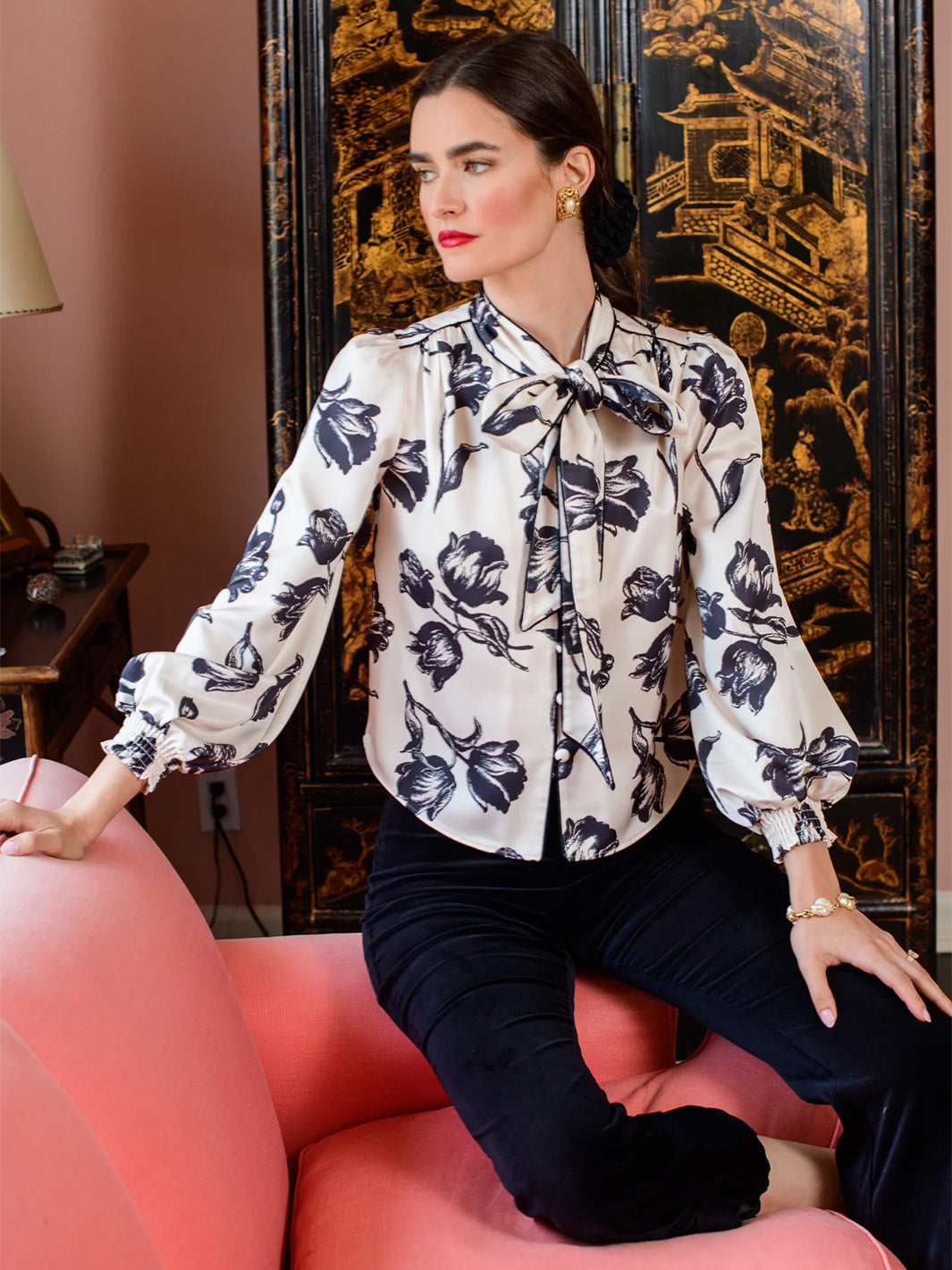 Brit Bow Blouse in Snow Tulip