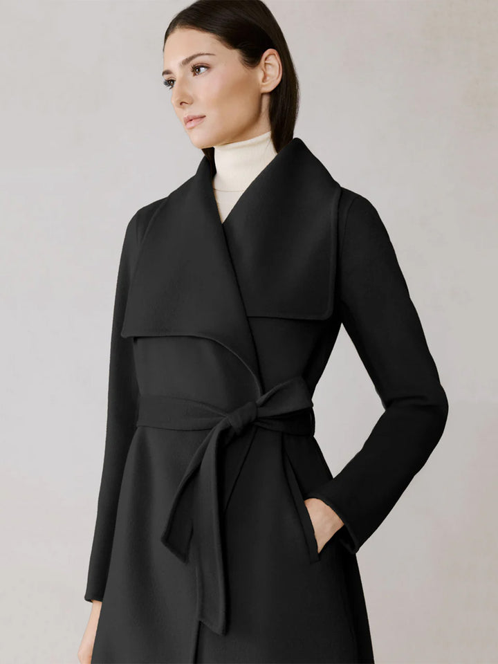 BRITTA _U Double Face Wool  Wrap Coat in Black