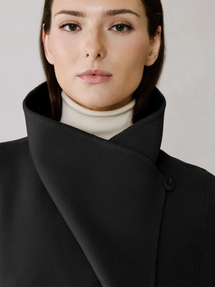 BRITTA _U Double Face Wool  Wrap Coat in Black
