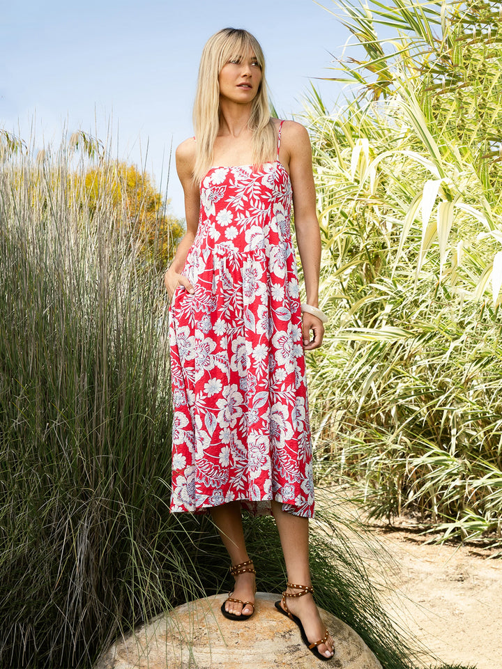 Brunilda Dress in Raspberry Floral Garden