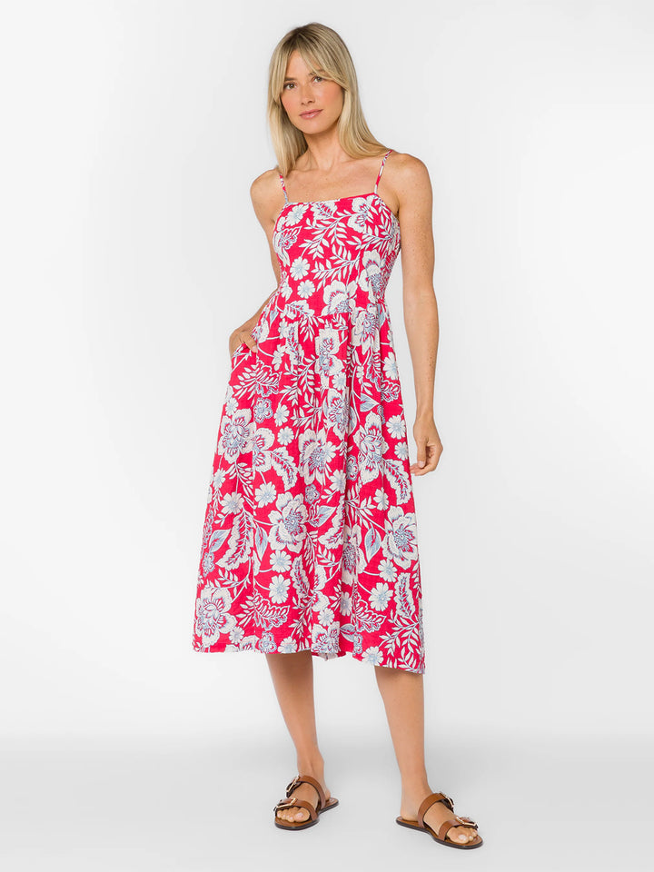 Brunilda Dress in Raspberry Floral Garden