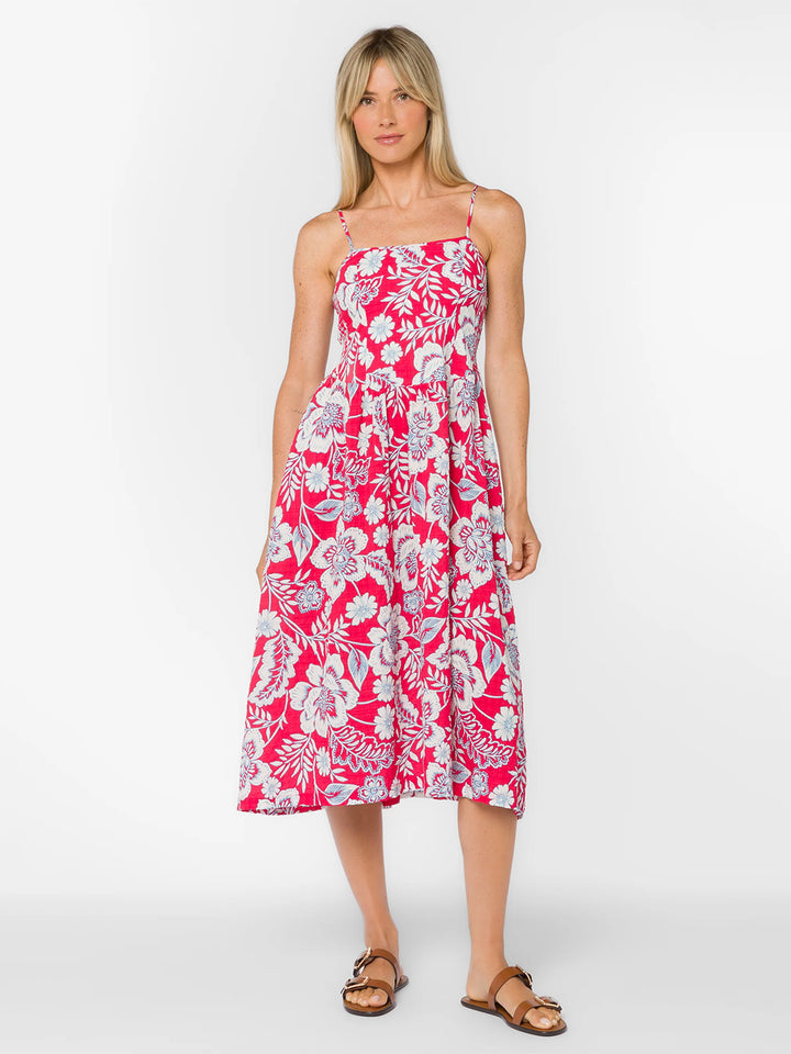 Brunilda Dress in Raspberry Floral Garden