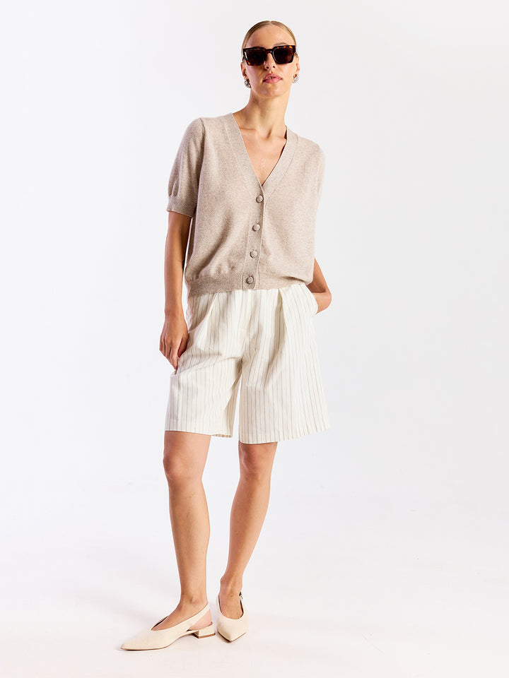 Button Up Short Sleeve Cardi in Wheat