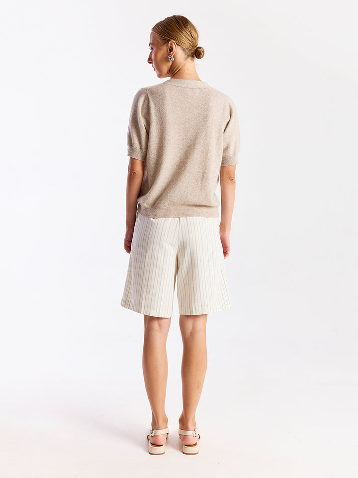 Button Up Short Sleeve Cardi in Wheat