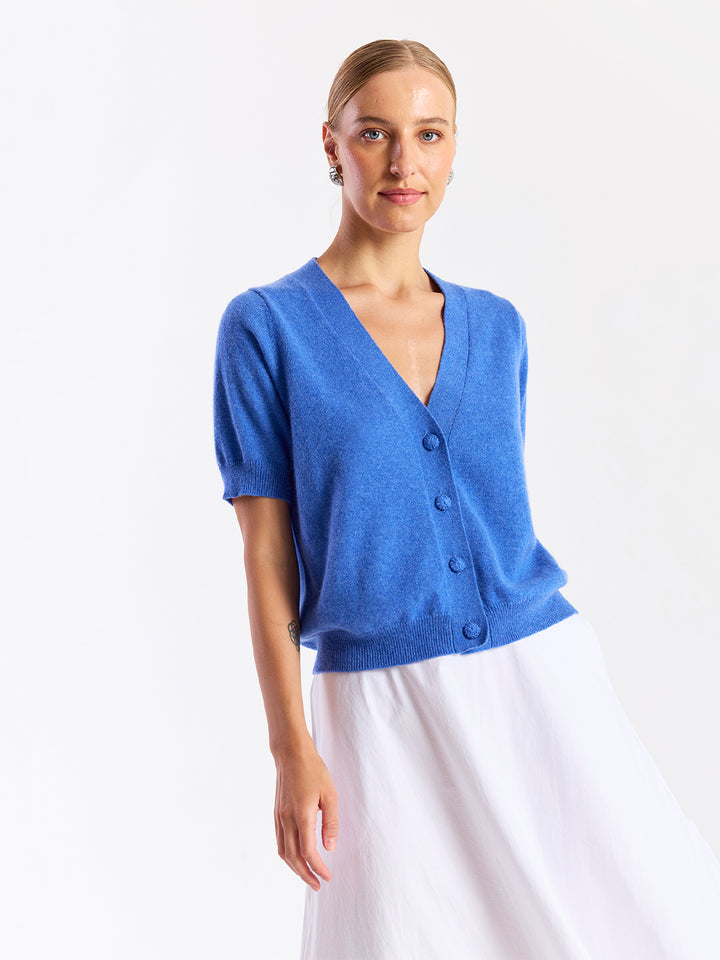 Button Up Short Sleeve Cardi in Carolina