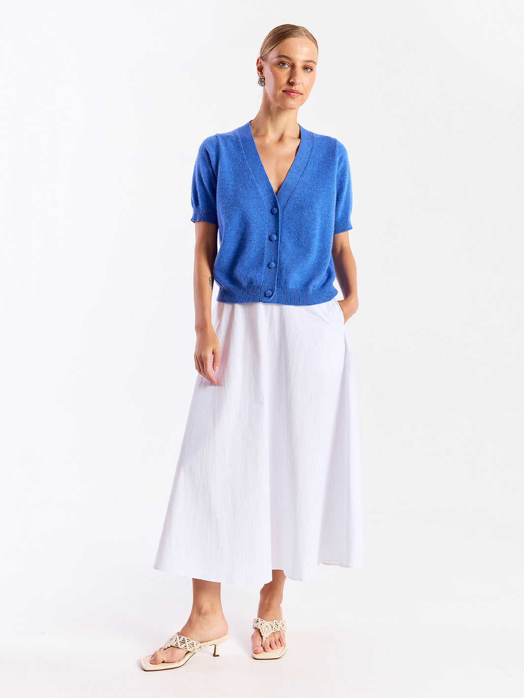 Button Up Short Sleeve Cardi in Carolina