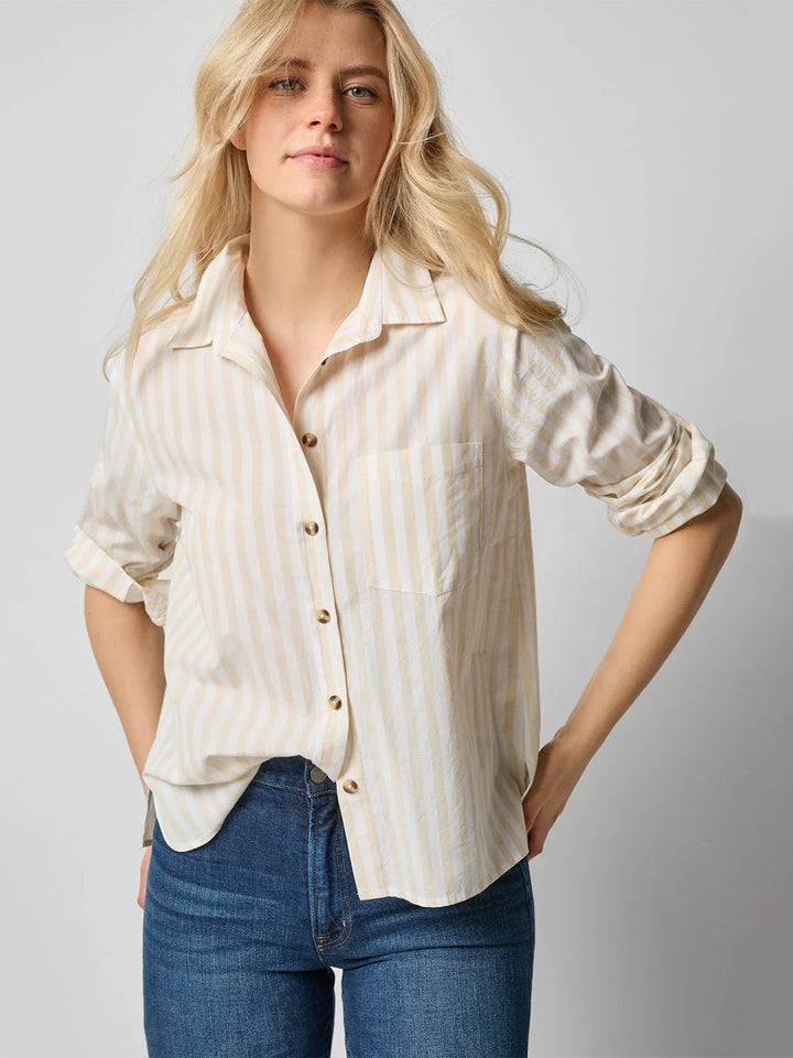 Striped Button Down Shirt in Ivory White