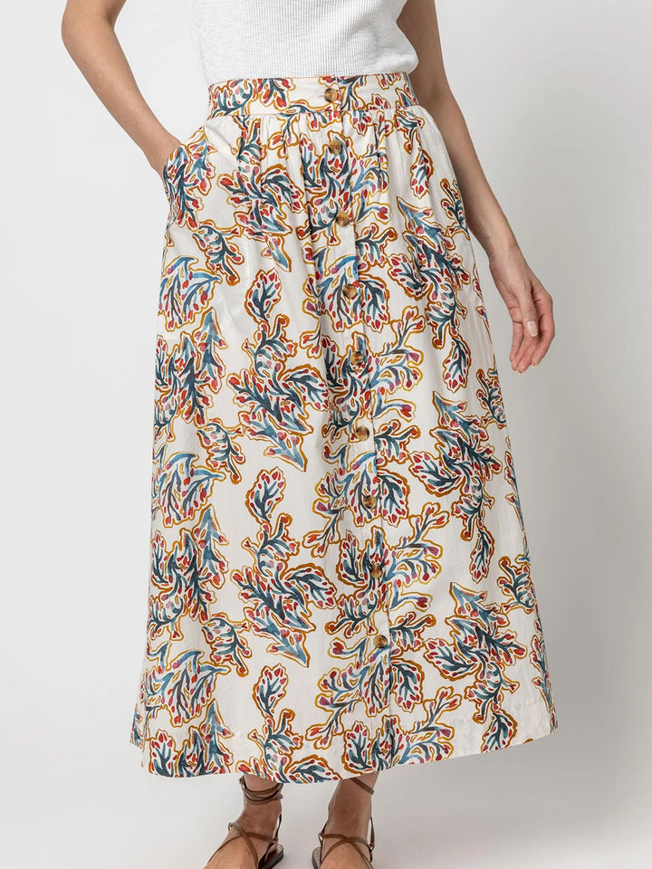 Button Front Long Skirt in Spring Watercolor