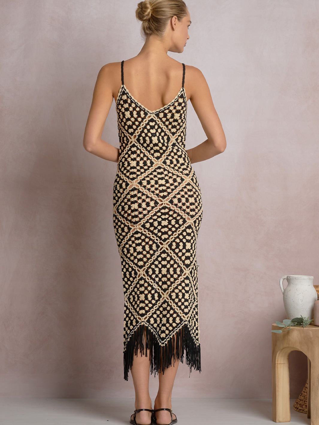 Crochet Maxi Tank Dress in Black White Combo