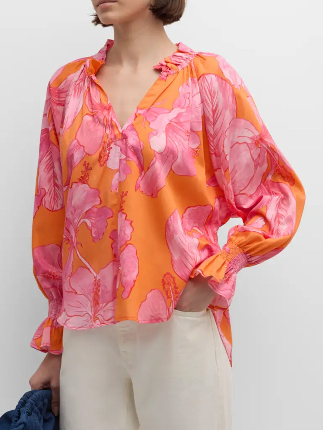 Candace Floral Blouse in Orange/Pink