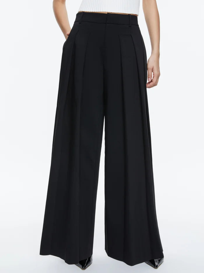 Blaire Wide Leg Pleated Pant in Black