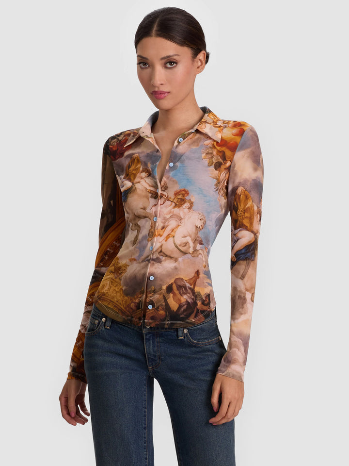 Jade Mesh Button Down in Renaissance