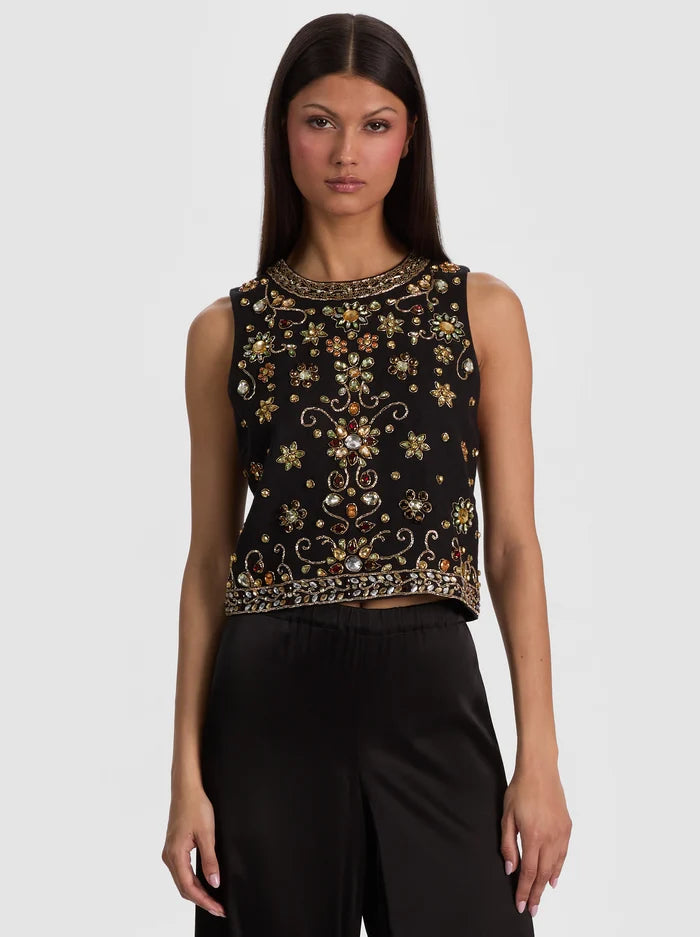 Amal Embellished Tank in Black Multi