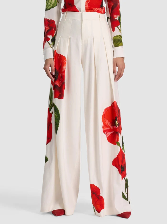 Blair Pleated Linen Pant in Summer Poppy