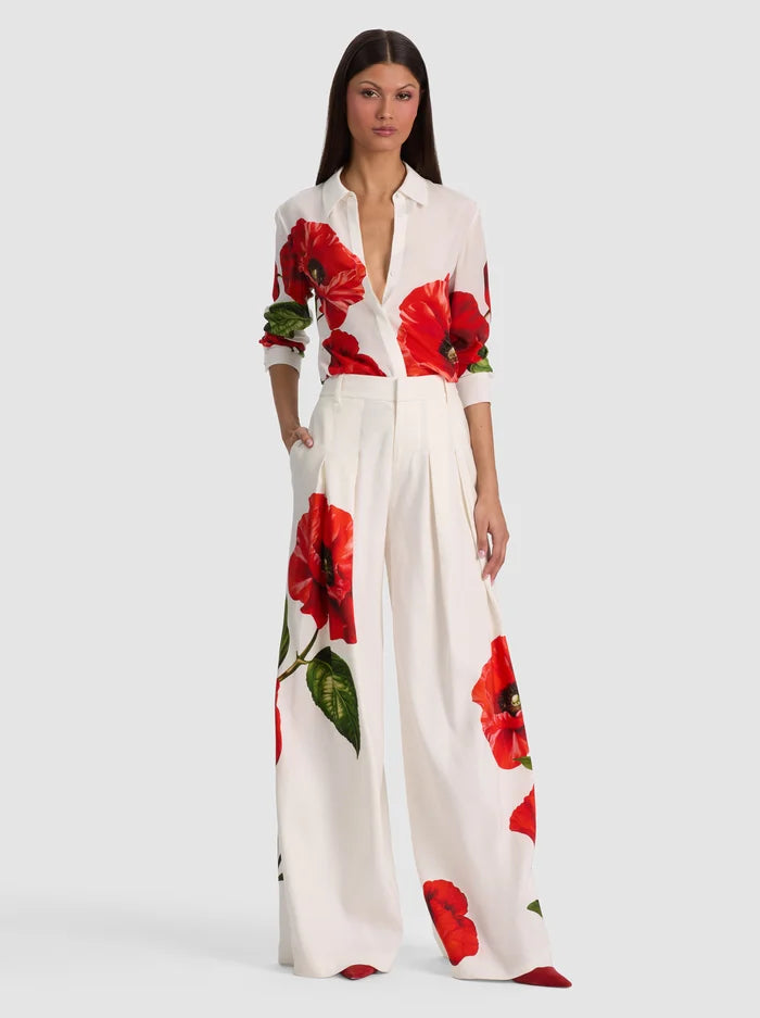 Blair Pleated Linen Pant in Summer Poppy