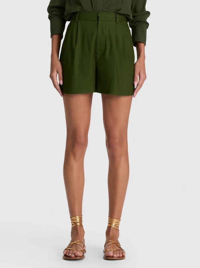 Conry Linen Short in Dark Fern