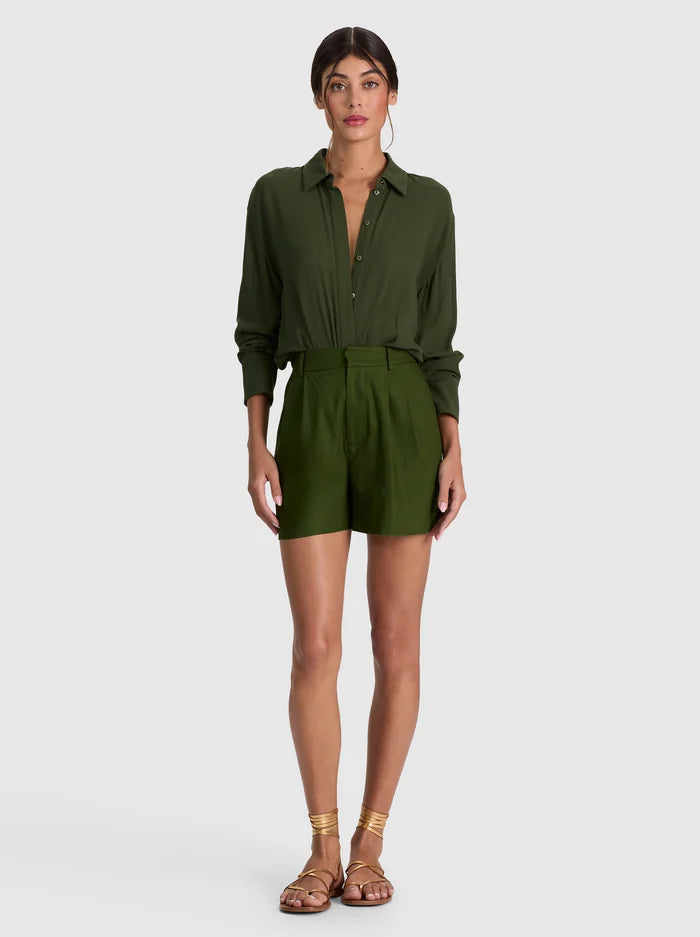 Conry Linen Short in Dark Fern