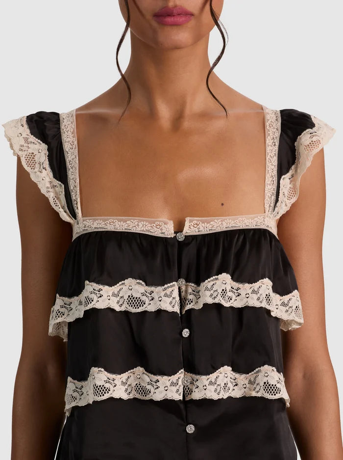 Sylvie Tiered Lace Blouse in Black