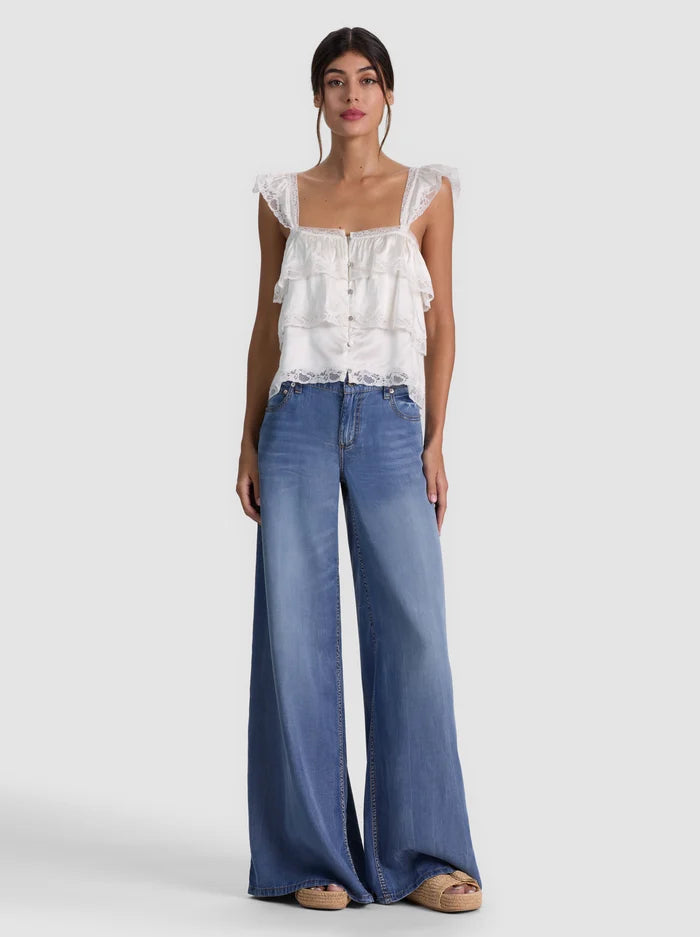 Sylvie Tiered Lace Blouse in Vanilla