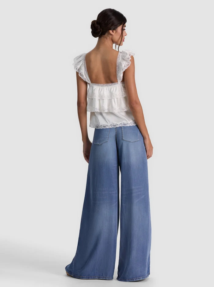 Sylvie Tiered Lace Blouse in Vanilla