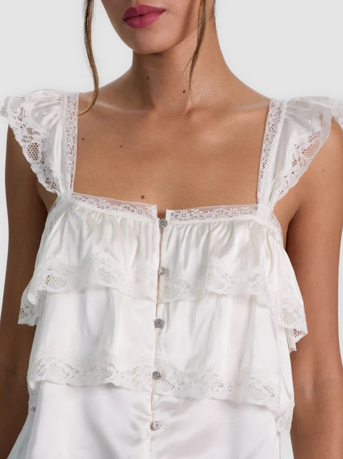 Sylvie Tiered Lace Blouse in Vanilla