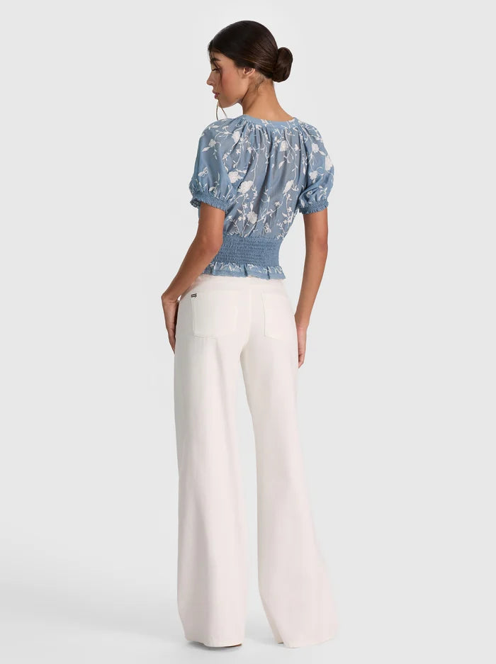 Katherine Lace Trim Blouse in Deep Denim Blue/Vanilla