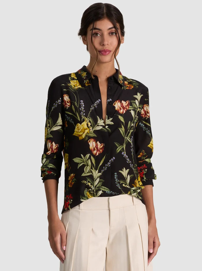 The Willa Silk Blouse in Desert Springs Black