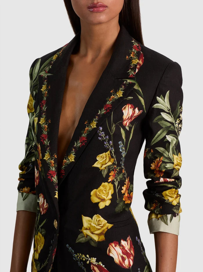Denny Linen Boyfriend Blazer in Desert Springs Black
