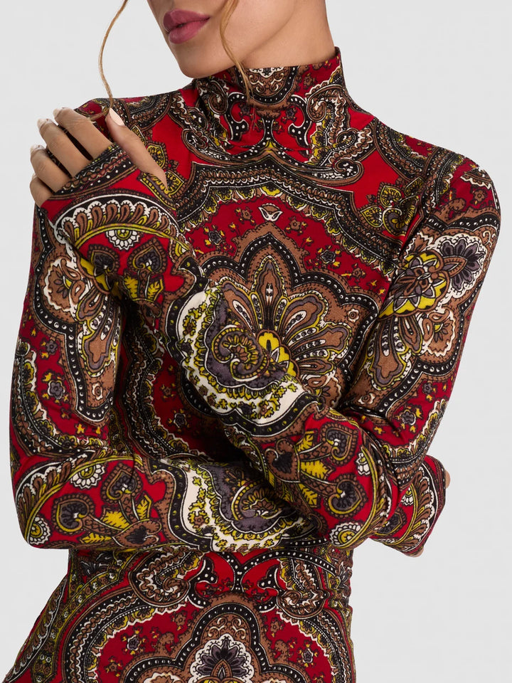 Delaina Turtleneck Top in Bon Voyage Hibiscuc Multi