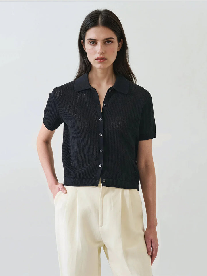 Cotton/Cashmere Button Up in Black