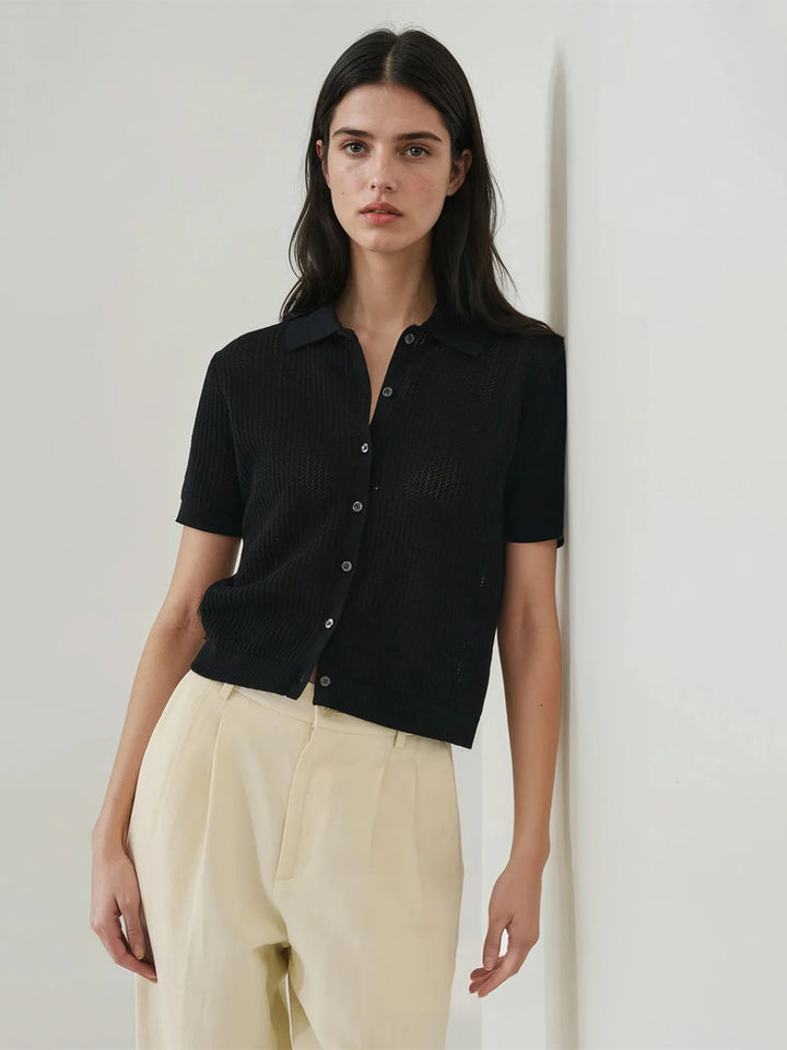Cotton/Cashmere Button Up in Black