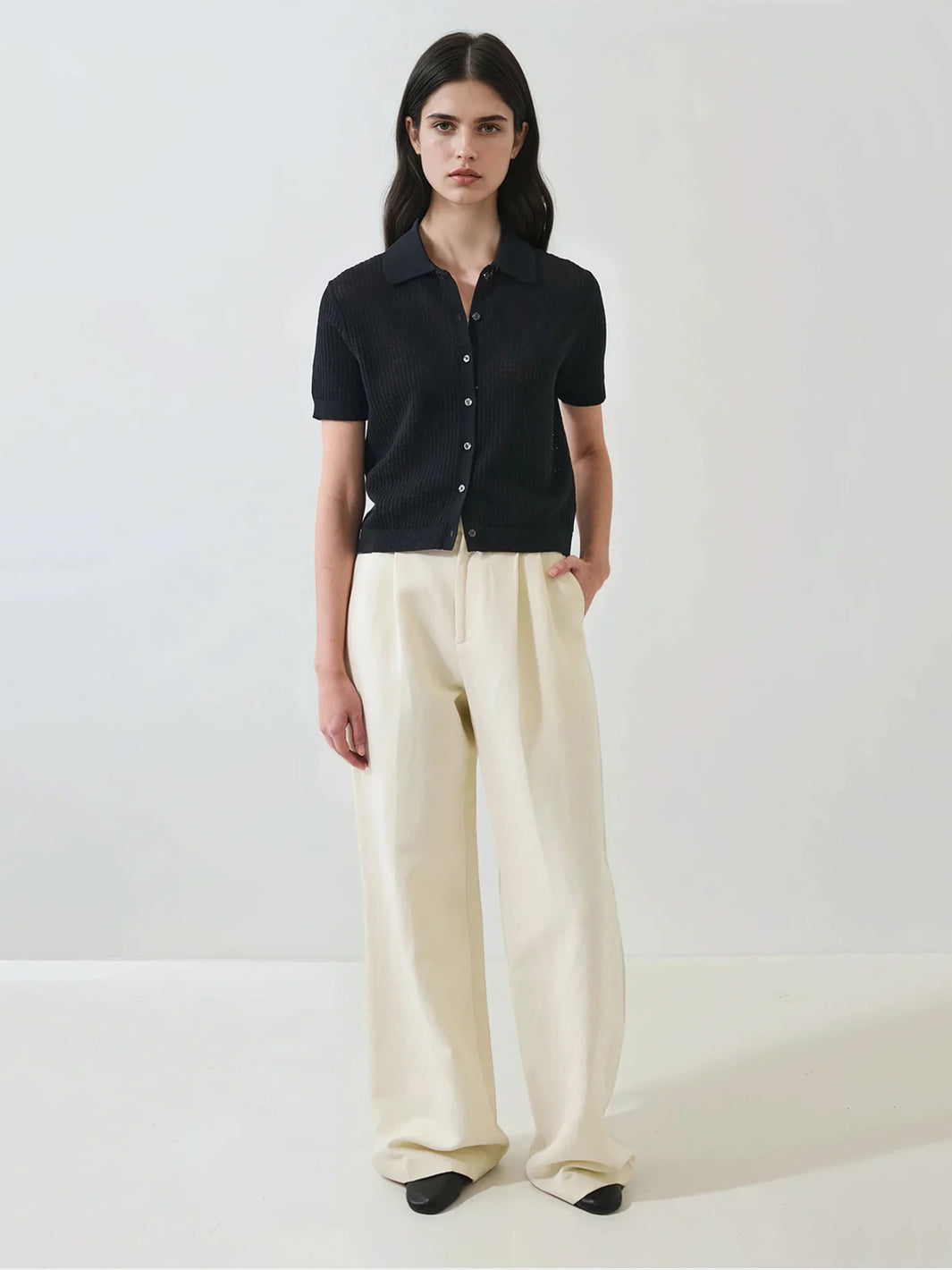 Cotton/Cashmere Button Up in Black