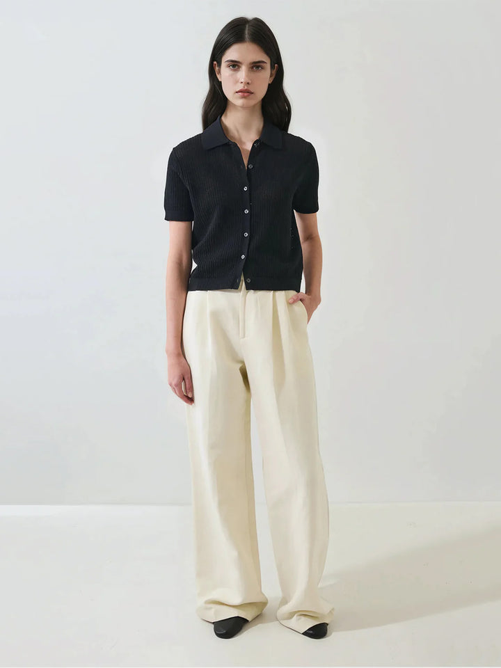 Cotton/Cashmere Button Up in Black