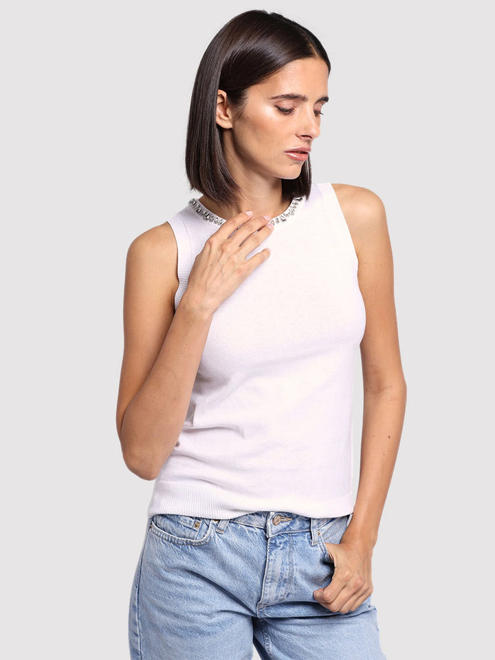 Cotton Cashmere Tank in White