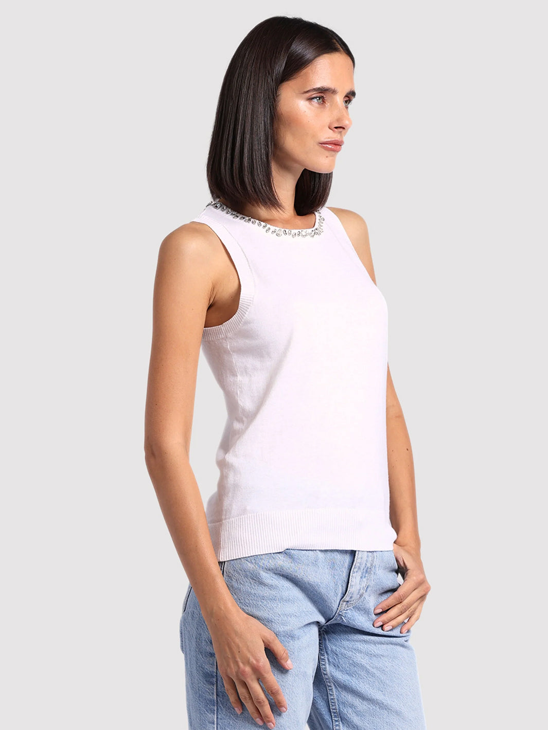 Cotton Cashmere Tank in White