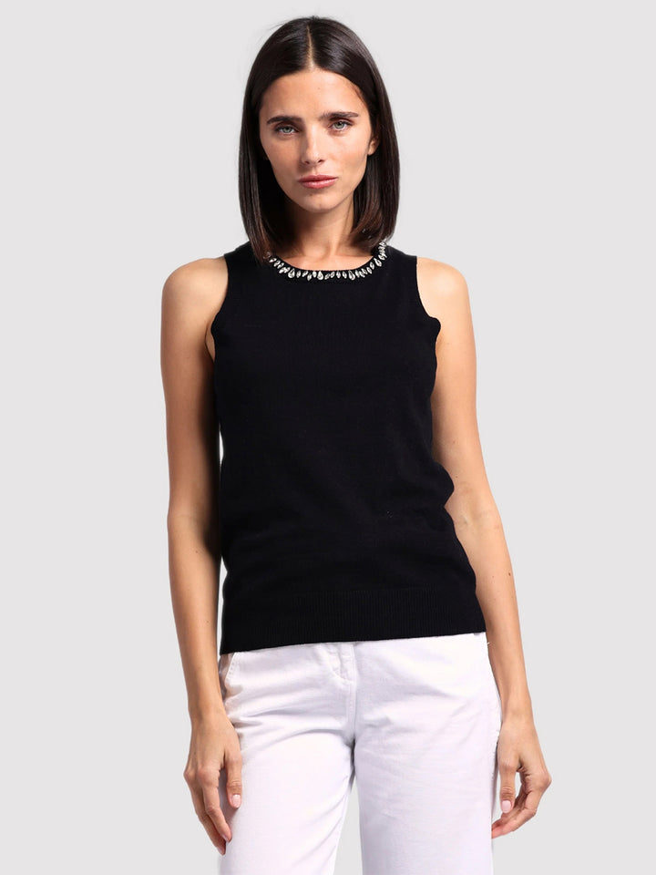 Cotton Cashmere Tank in Black