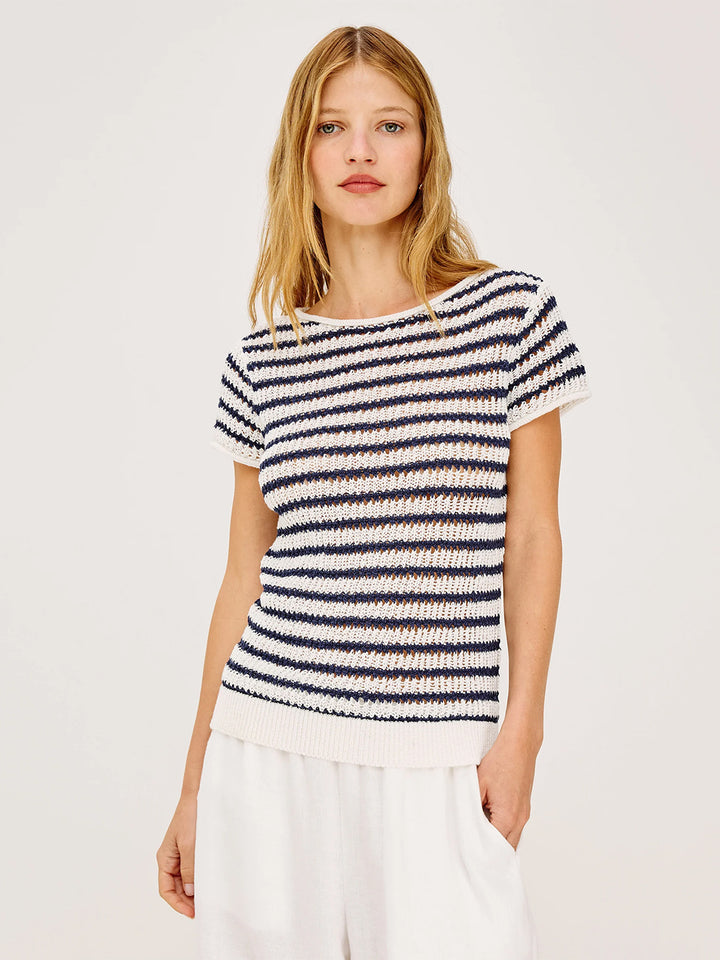 Cady Top in Ivory Indigo Stripe
