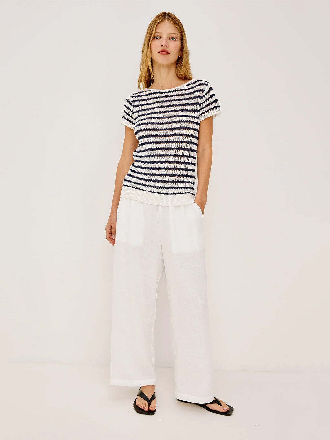 Cady Top in Ivory Indigo Stripe